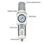 XingNEeng 3/8" NPT Compressed Air Filter Regulator Combo Piggyback, Water/Oil - Image 2