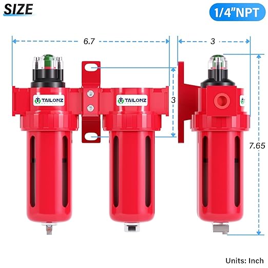 TAILONZ PNEUMATIC 0-150PSI 1/4 Inch NPT Aluminum Alloy Air Filter Drying System - Image 2