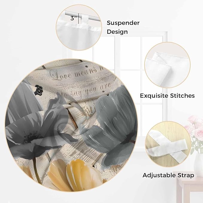 Spring Tulips Flower Kitchen Curtains 24 Inch Length, Small Window Curtains Tab - Image 6