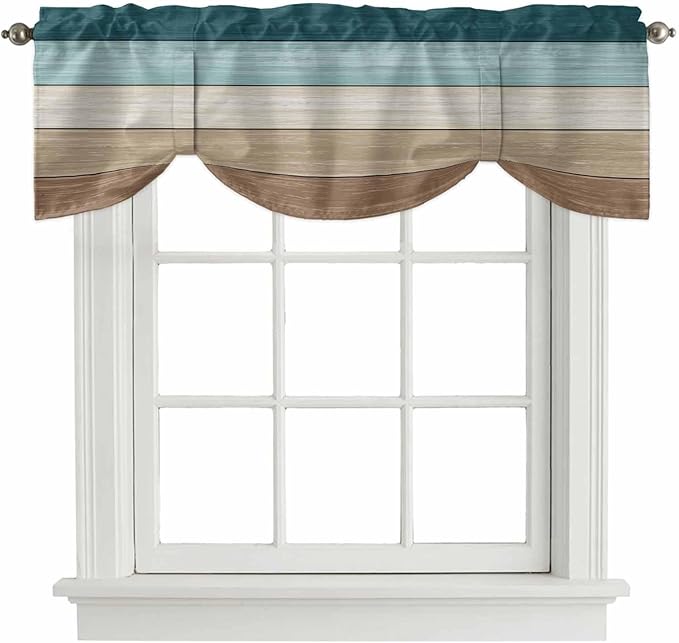 Teal Brown Tie Up Valance Curtains by Unknown