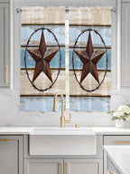 Vintage Western Star on Wood Grain Window Valance Curtains, Retro Wooden - Image 3