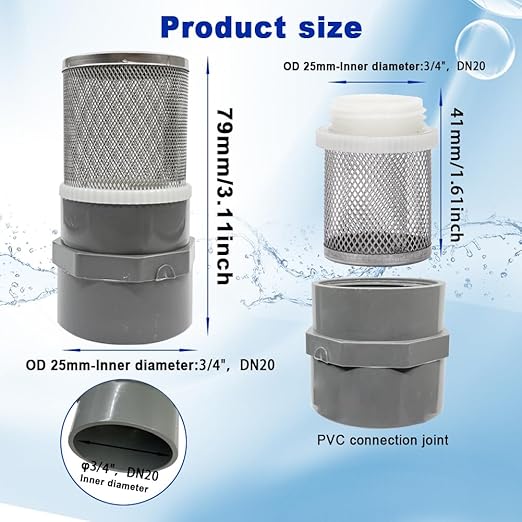 3/4" Stainless Steel Filter Cover Connected to 3/4" DN20 Grey PVC Water Pipe - Image 4