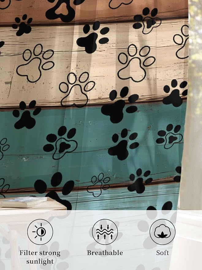 Sheer Curtains 84 Inches Long, Vintage Farmhouse Country Wooden Grain Privacy - Image 6