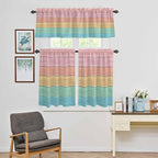 Kitchen Window Curtains Valance and Tier Set, Farm Colorful Wooden Plank Rod - Image 5