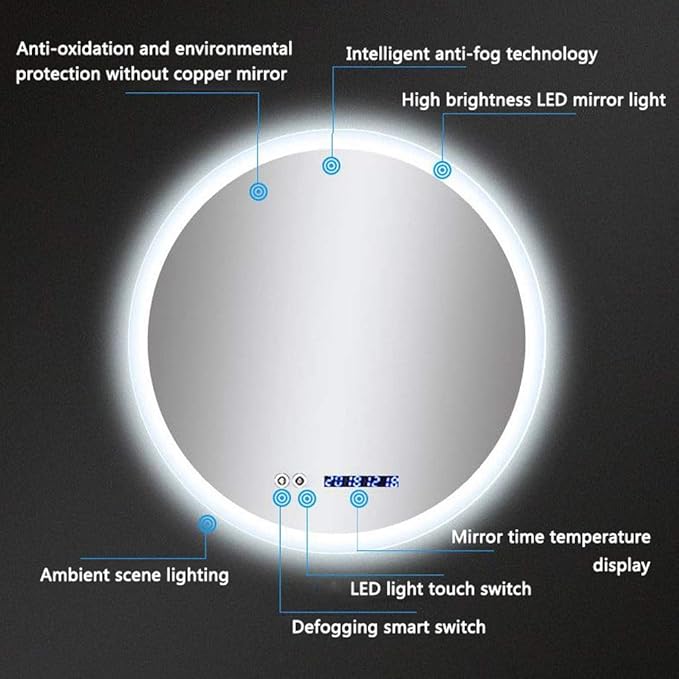 Round LED Bathroom Mirror Demister Pad IP44 Vanity Large Mirror Cold Light - Image 3