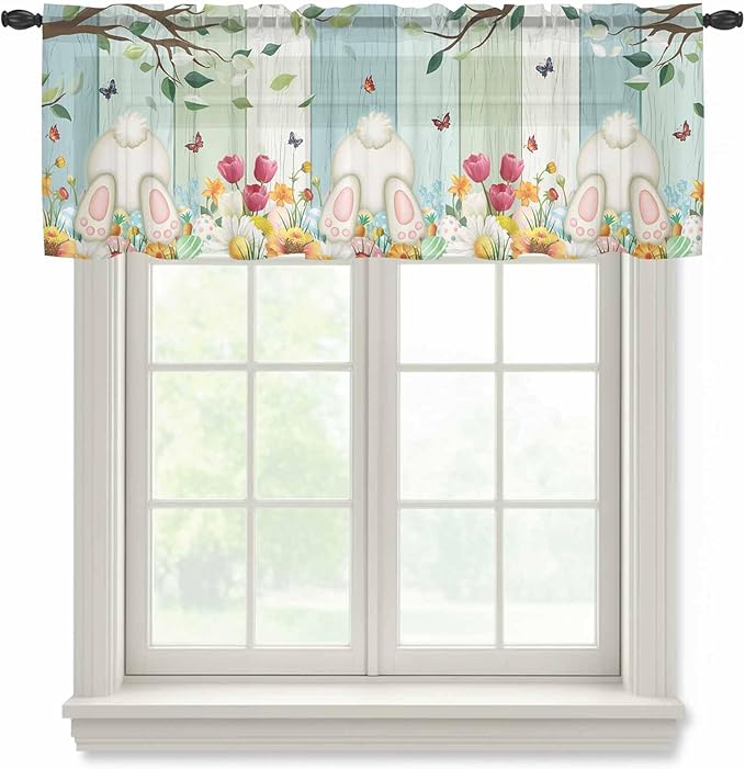Easter Sheer Valances for Windows 60"x18", Light Filtering Kitchen Curtains by Unknown