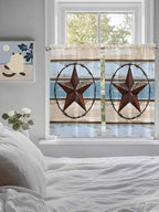 Vintage Western Star on Wood Grain Window Valance Curtains, Retro Wooden - Image 5