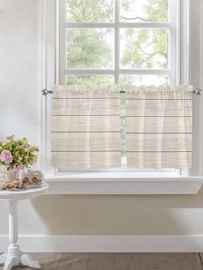 Vintage Country Wooden Board Window Valance Curtains, Gradient Wood Grain Line - Image 4