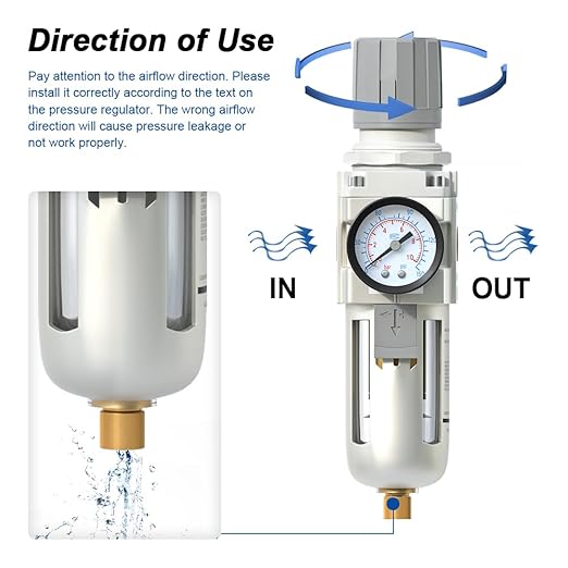 AIRZOE 1/2" NPT Air Filter Regulator Combo Piggyback, 5 Micron Brass Element - Image 4