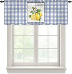 Lemon Sheer Valance Curtains, Summer Fruit Floral Wood Grain Blue Plaid Light by Houseown