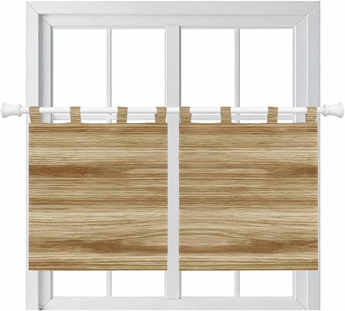 Light Brown Wood Grain Kitchen Curtains 36 Inch Length, Small Window Curtains by Unknown