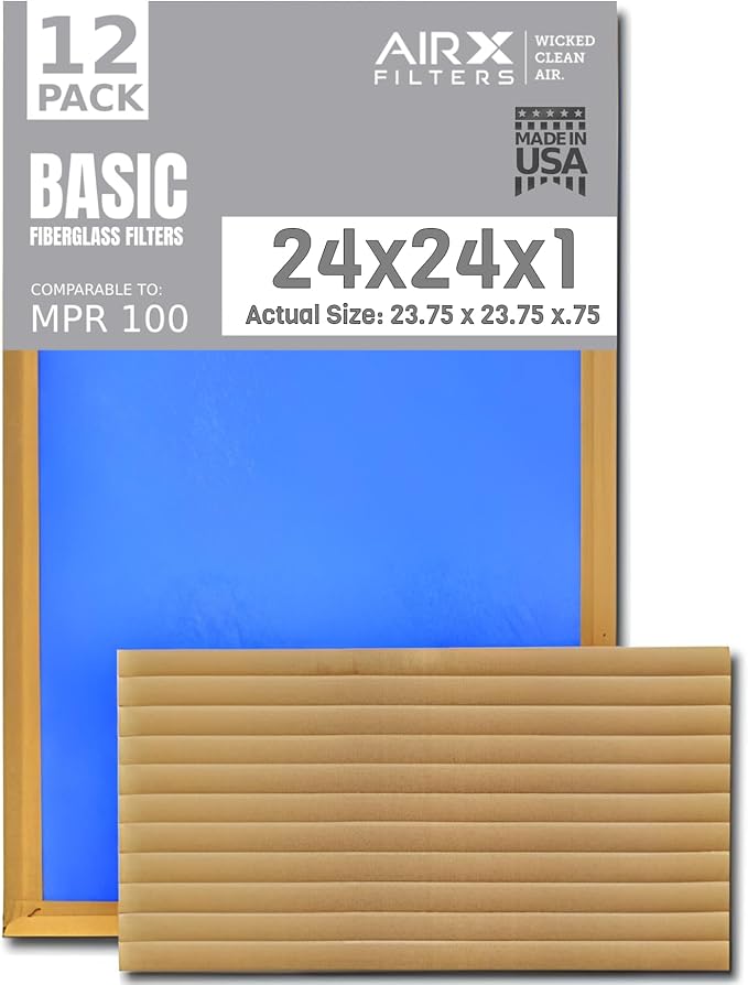 24x24x1 Air Filter Comparable to MPR 100 Basic Economy Furnace Filters by AIRXFILTERSWICKEDCLEANAIR