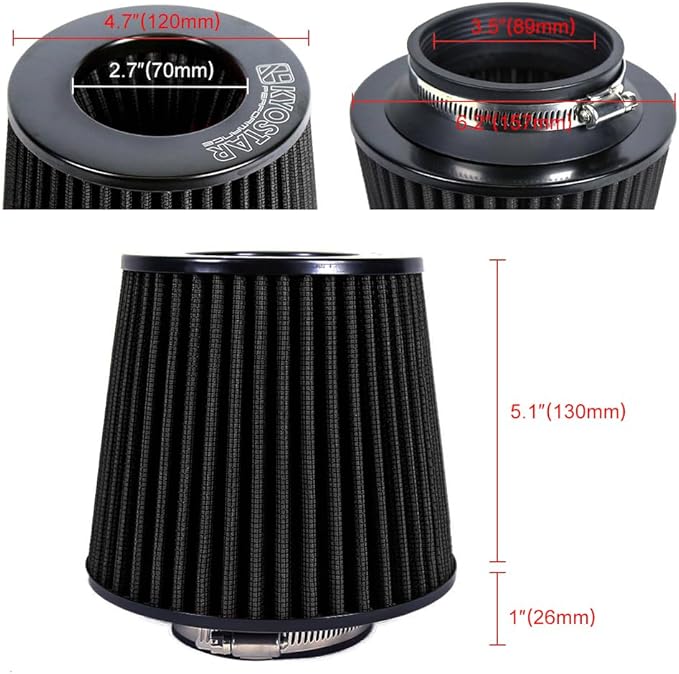 KYOSTAR Universal 3.5" High-Flow Air Filter, Reusable Cone Cold Air Intake - Image 2