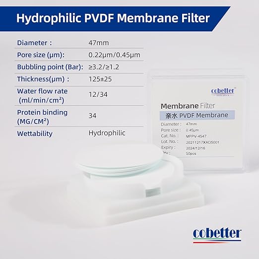 100 Pieces/Pack PVDF Disc Membrane Filters Hydrophilic 47mm Diameter 0.22µm - Image 2