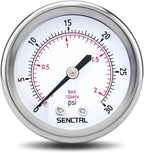 SENCTRL 0-30 Psi Low Pressure Gauge, 1/4 NPT Back Mount, Waterproof, Stainless by senctrl