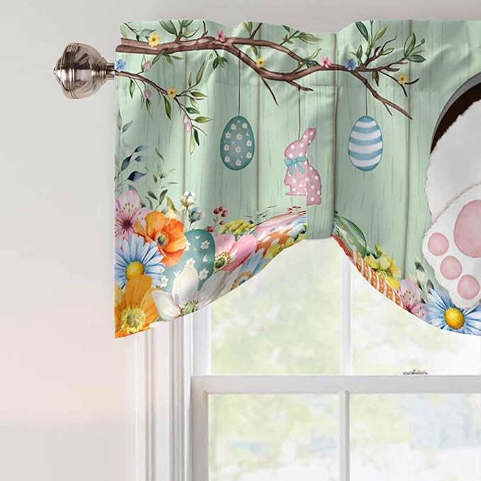 Easter Tie Up Valance Curtains for Windows, Kitchen Curtains Window Shades - Image 4