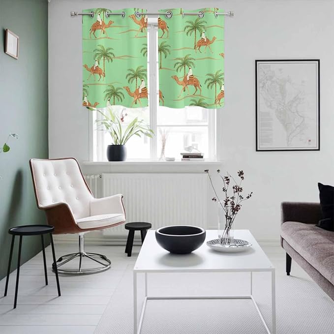 2 Panel Kitchen Cafe Curtains, Desert Camels Sunlight Filtering Nature Air - Image 4