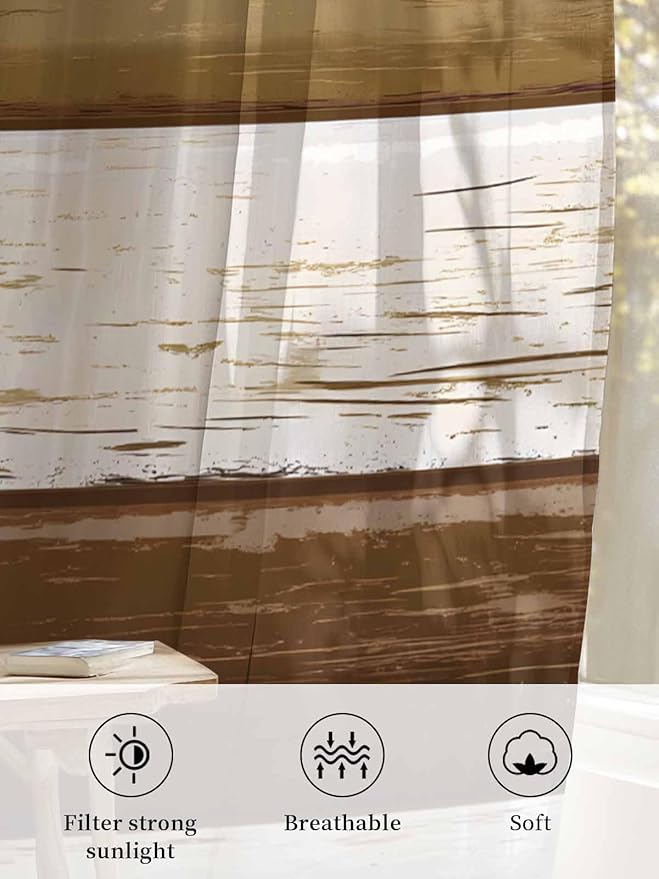 Sheer Curtains 108 Inches Long, Wood Grain Brown Semi Sheer Curtains Light - Image 6