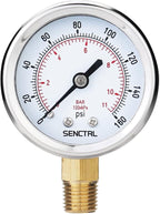 SENCTRL 0-160 Psi Pressure Gauge, 1/4 NPT Lower Mount, Waterproof, Stainless by senctrl
