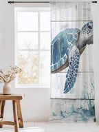 Sheer Curtains 96 Inches Long, Teal Green Sea Turtle Semi Sheer Curtains Light - Image 3