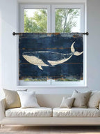 Sheer Curtains 45 Inch Length, Summer Whale Blue Semi Sheer Curtains Light - Image 4