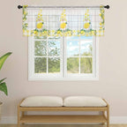 Lemon Dwarfs Sheer Valance Curtains, Gnome Green Leaf Wood Striped Yellow Plaid - Image 4