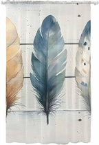 Sheer Curtains 96 Inches Long, Boho Blue Feathers Semi Sheer Curtains Light by Unknown