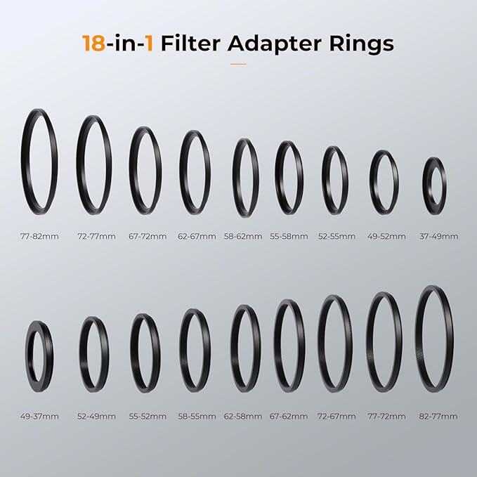 K&F CONCEPT 18 Pieces Filter Ring Adapter Set, Camera Lens Filter Metal - Image 2