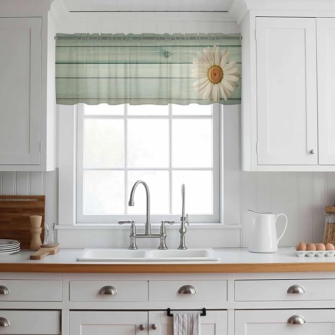 Daisy Flower Sheer Valances for Windows 60"x18", Light Filtering Kitchen - Image 3