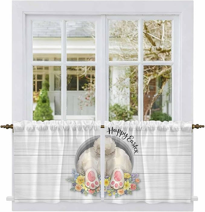 Easter Bunny Kitchen Tier Curtains 36 Inch Long 2 Panel Set, Rod Pocket Half - Image 2
