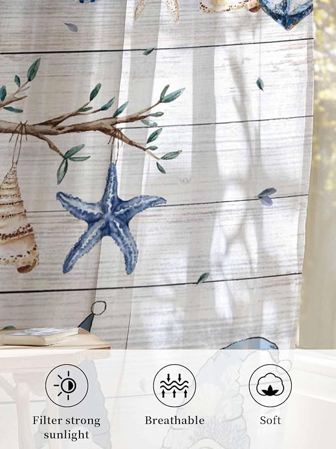 Sheer Curtains 45 Inch Length, Coastal Eucalyptus Semi Sheer Curtains Light - Image 6