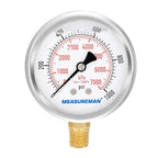 MEASUREMAN 2-1/2inch Dial Size, Liquid Filled Pressure Gauge, 0-1000psi/7000kpa by MEASUREMAN