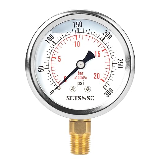 2-1/2" Dial Size, 0-300 Psi Pressure Gauge, Glycerin Liquid Filled, 1/4" NPT by SCTSNSR