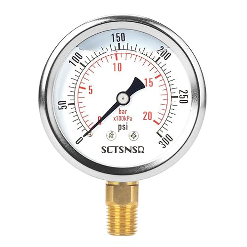 2-1/2" Dial Size, 0-300 Psi Pressure Gauge, Glycerin Liquid Filled, 1/4" NPT by SCTSNSR