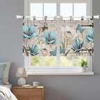 Teal Blue Tulips Kitchen Curtains 24 Inch Length, Small Window Curtains Tab Top - Image 9