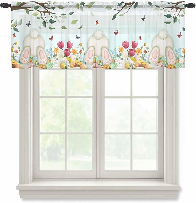 Easter Sheer Valances for Windows 60"x18", Light Filtering Kitchen Curtains by Unknown