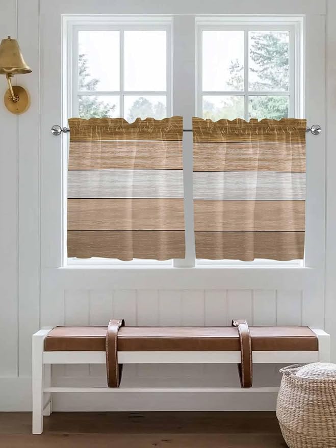Retro Farm Wood Board Window Valance Curtains, 2 Panel - Image 2