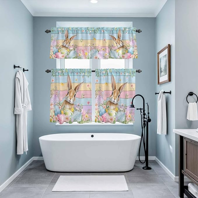 Kitchen Curtains Tiers and Valance Set of 3, Easter Light Filtering Window - Image 9