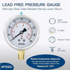 0-160 Psi Glycerin Liquid Filled Low Pressure Gauge, 2.5" Dial Size, 1/4" NPT - Image 2