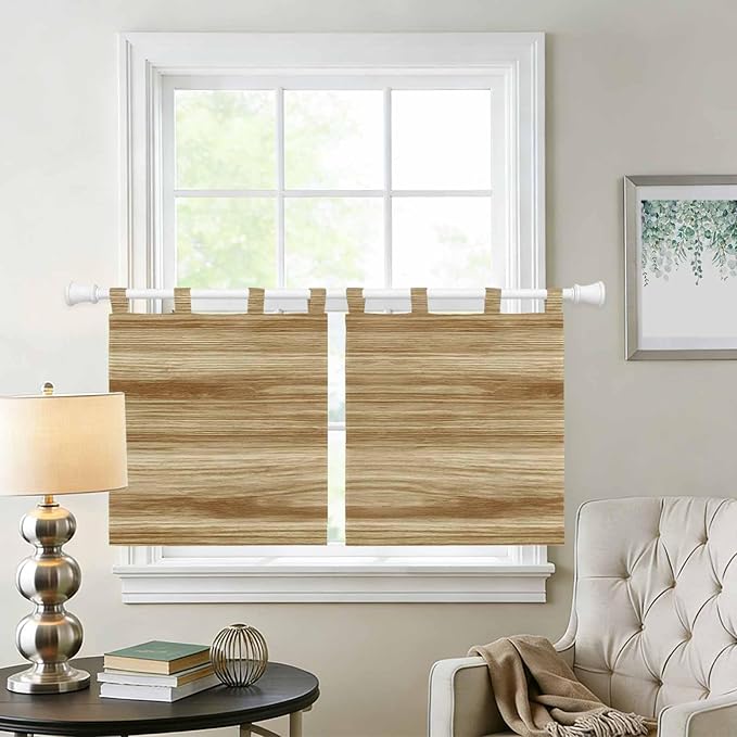 Light Brown Wood Grain Kitchen Curtains 24 Inch Length, Small Window Curtains - Image 2