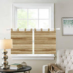 Light Brown Wood Grain Kitchen Curtains 36 Inch Length, Small Window Curtains - Image 2