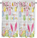 Happy Easter Bedroom Curtains 63 Inches length, Spring Watercolor Bunny Eggs by Unknown