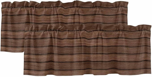 2 Pack Kitchen Valance for Windows, Farm Brown Wood Board Light Filtering Rod - Image 2