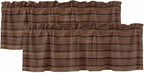 2 Pack Kitchen Valance for Windows, Farm Brown Wood Board Light Filtering Rod by Alandar+Home