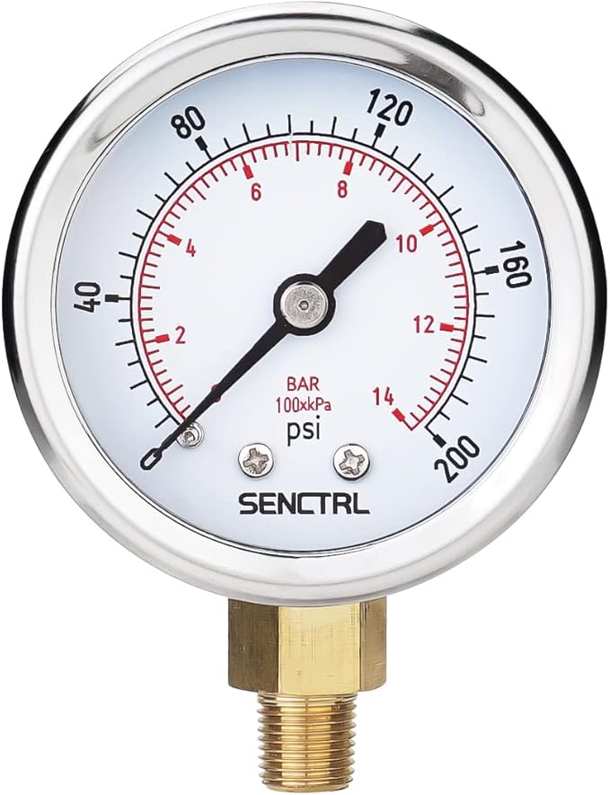 SENCTRL 0-200 psi Pressure Gauge, 1/8 NPT Lower Mount, Waterproof, Stainless by senctrl