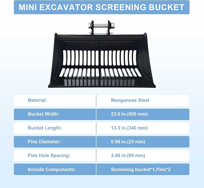 24-inch / 600-millimeter Screen Bucket, Excavator Accessory, Suitable - Image 4