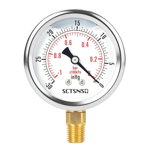 2-1/2" Dial Size, -30 inHg-0 Pressure Gauge, Glycerin Liquid Filled, 1/4" NPT by SCTSNSR