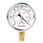2-1/2" Dial Size, -30 inHg-0 Pressure Gauge, Glycerin Liquid Filled, 1/4" NPT by SCTSNSR