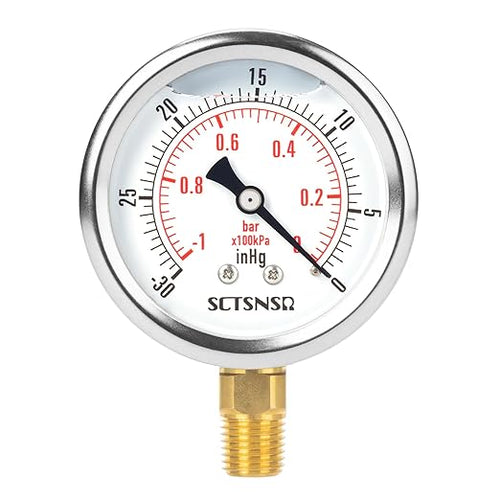2-1/2" Dial Size, -30 inHg-0 Pressure Gauge, Glycerin Liquid Filled, 1/4" NPT by SCTSNSR