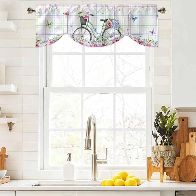 Spring Tie Up Valance Curtains for Windows, Kitchen Curtains Window Shades - Image 9